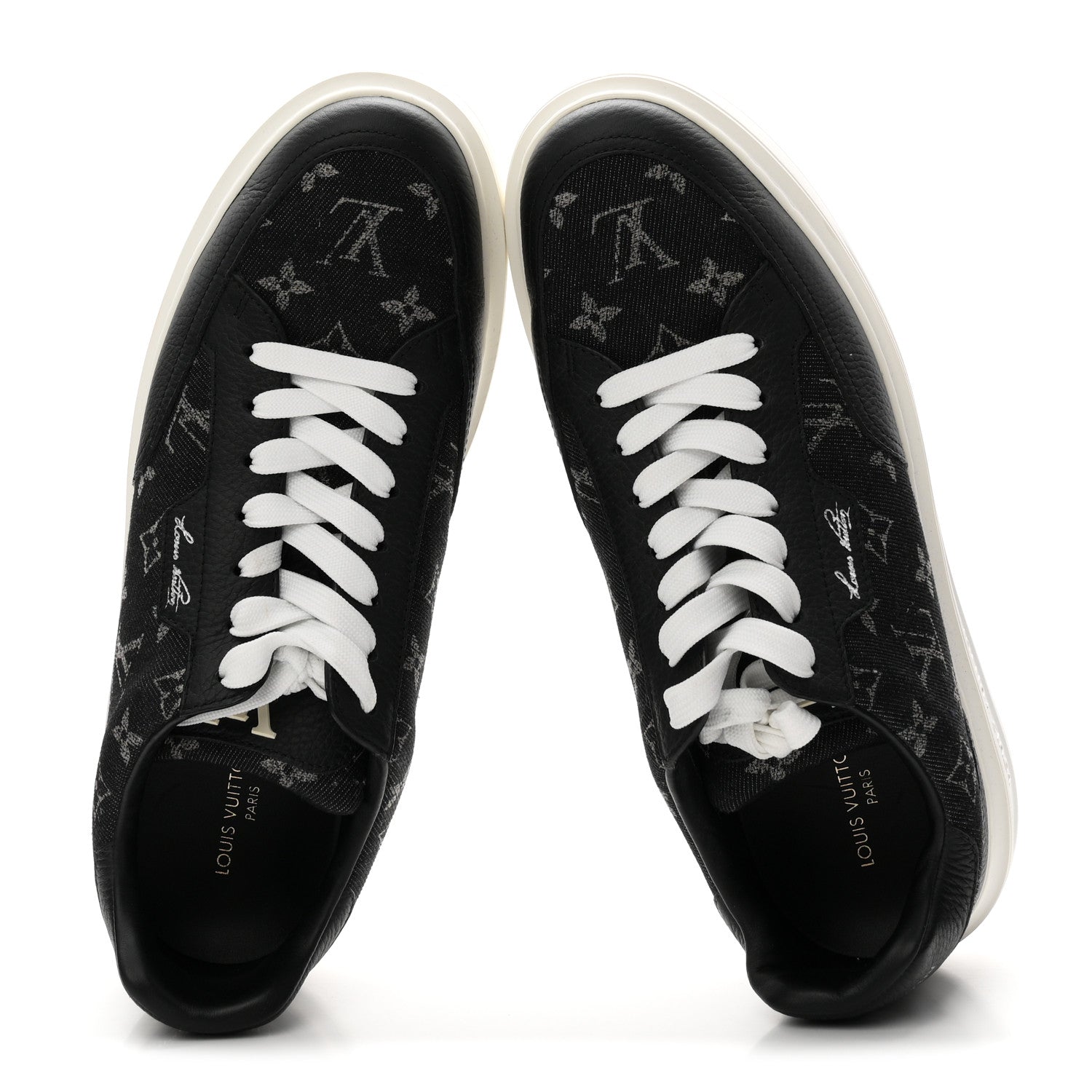 Louis Vuitton Denim Calfskin Mens Beverly Hills Sneakers 8.5 Black 2 of 9