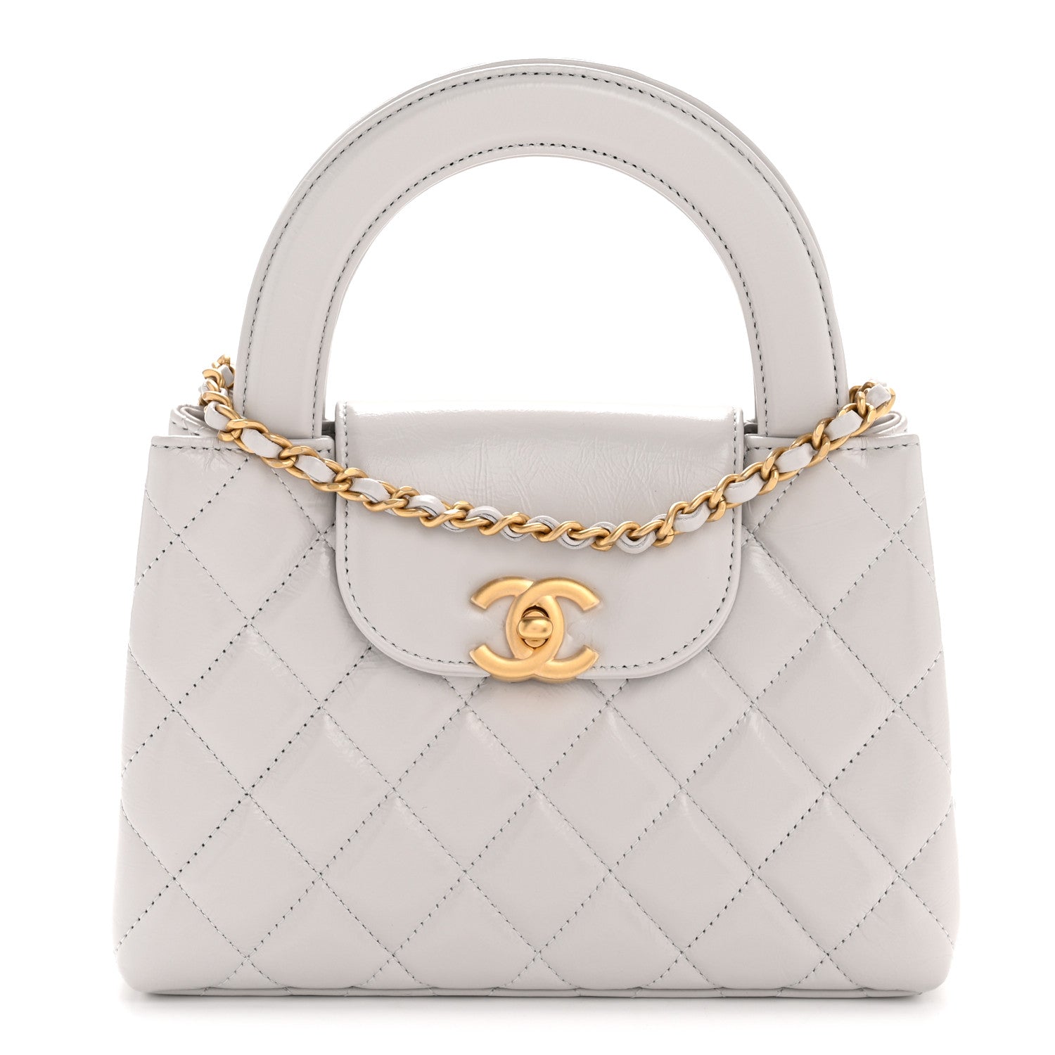 Chanel Shiny Aged Calfskin Quilted Nano Kelly Shopper Light Grey 1 of 10