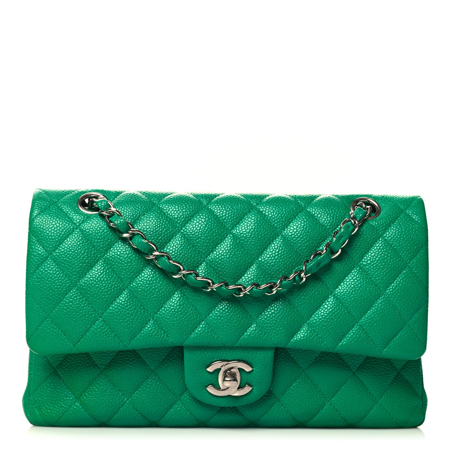 Chanel Caviar Quilted Medium Double Flap Green 1 of 13