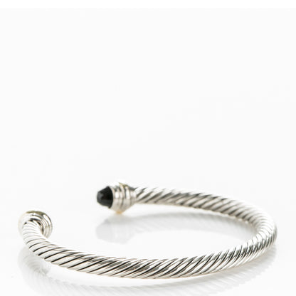 David Yurman Sterling Silver 14K Yellow Gold Black Onyx 5mm Cable Classics Bracelet 3 of 4