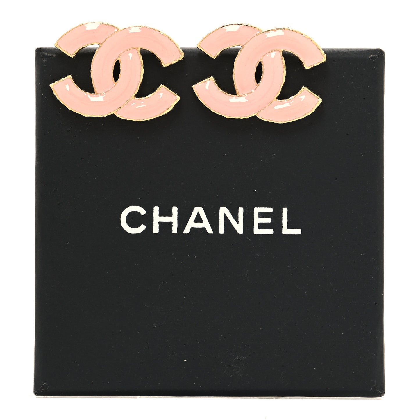 Metal Enamel CC Earrings Pink Gold