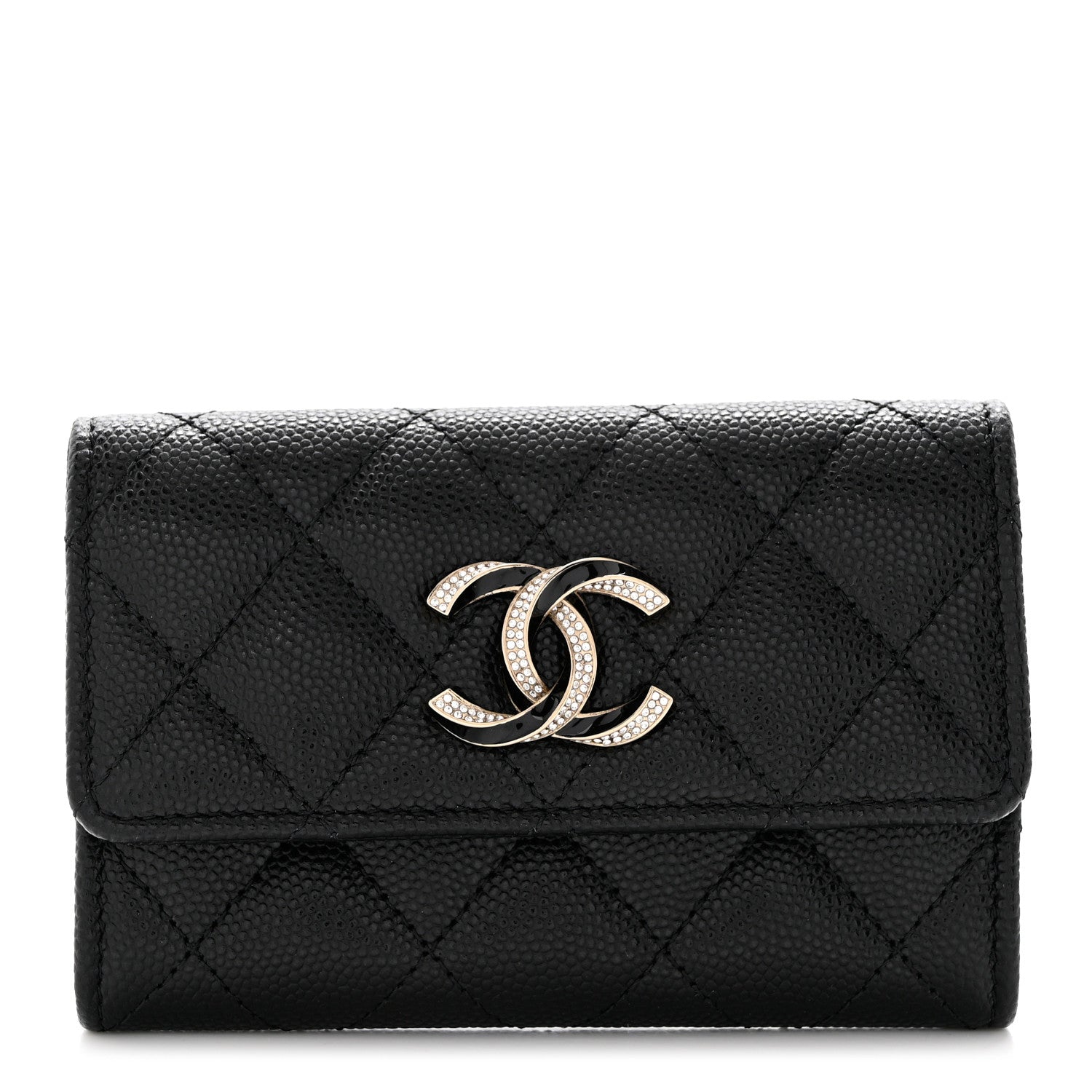 Chanel Caviar Quilted Crystal Enamel CC Flap Card Holder Black 1 of 8