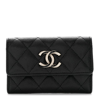 Chanel Caviar Quilted Crystal Enamel CC Flap Card Holder Black 1 of 8