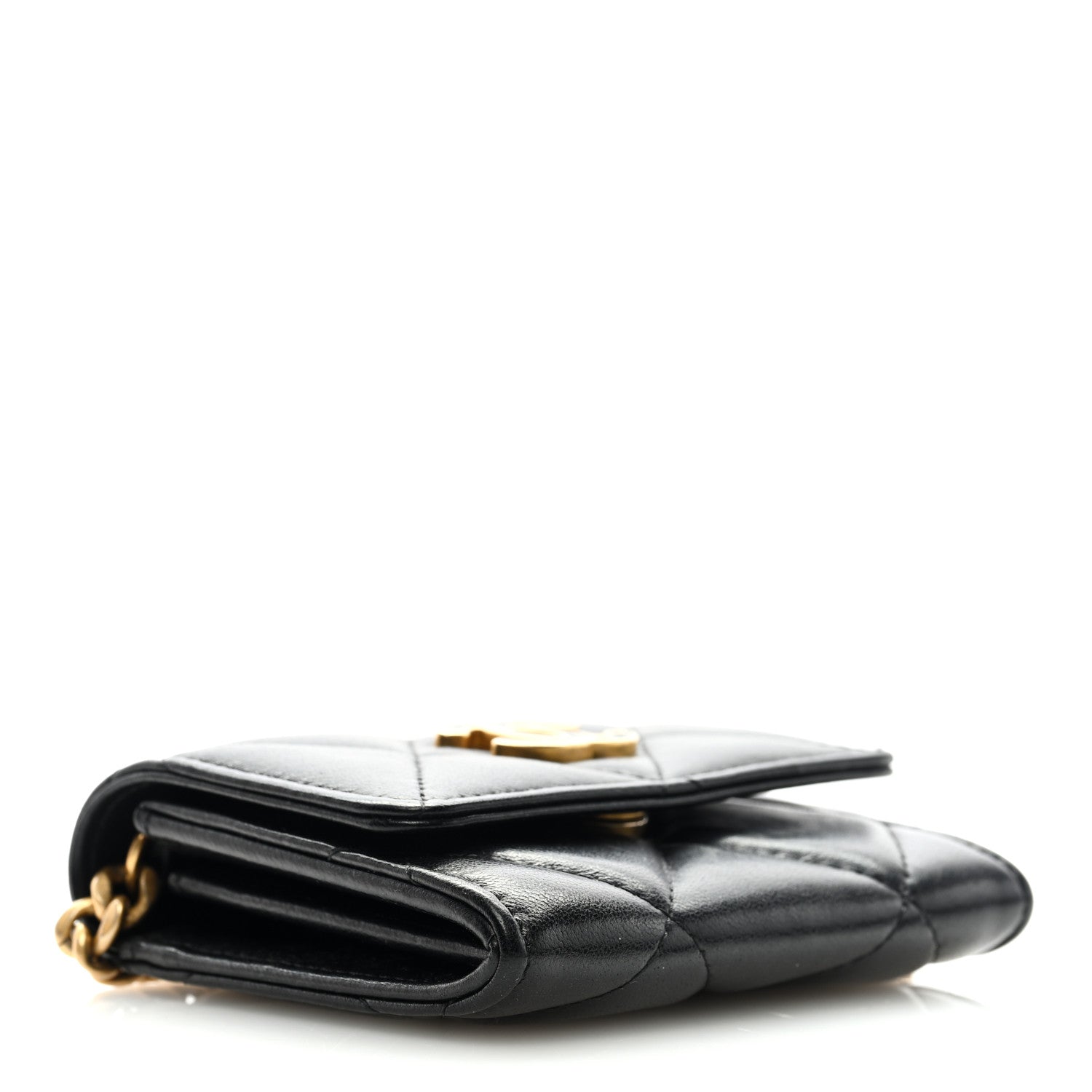 Chanel Lambskin Enamel Quilted Pending CC Card Holder On Chain Black 3 of 9