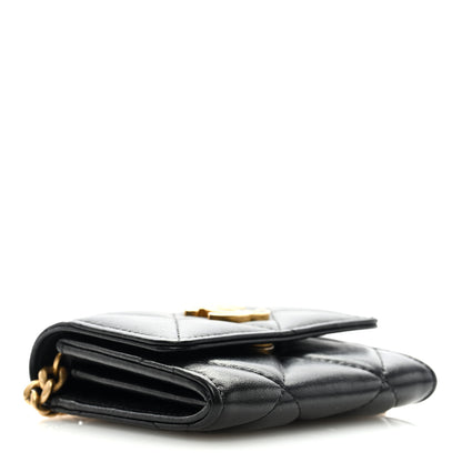 Chanel Lambskin Enamel Quilted Pending CC Card Holder On Chain Black 3 of 9