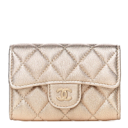 Chanel Metallic Lambskin Quilted Flap Card Holder Wallet Gold 1 of 12