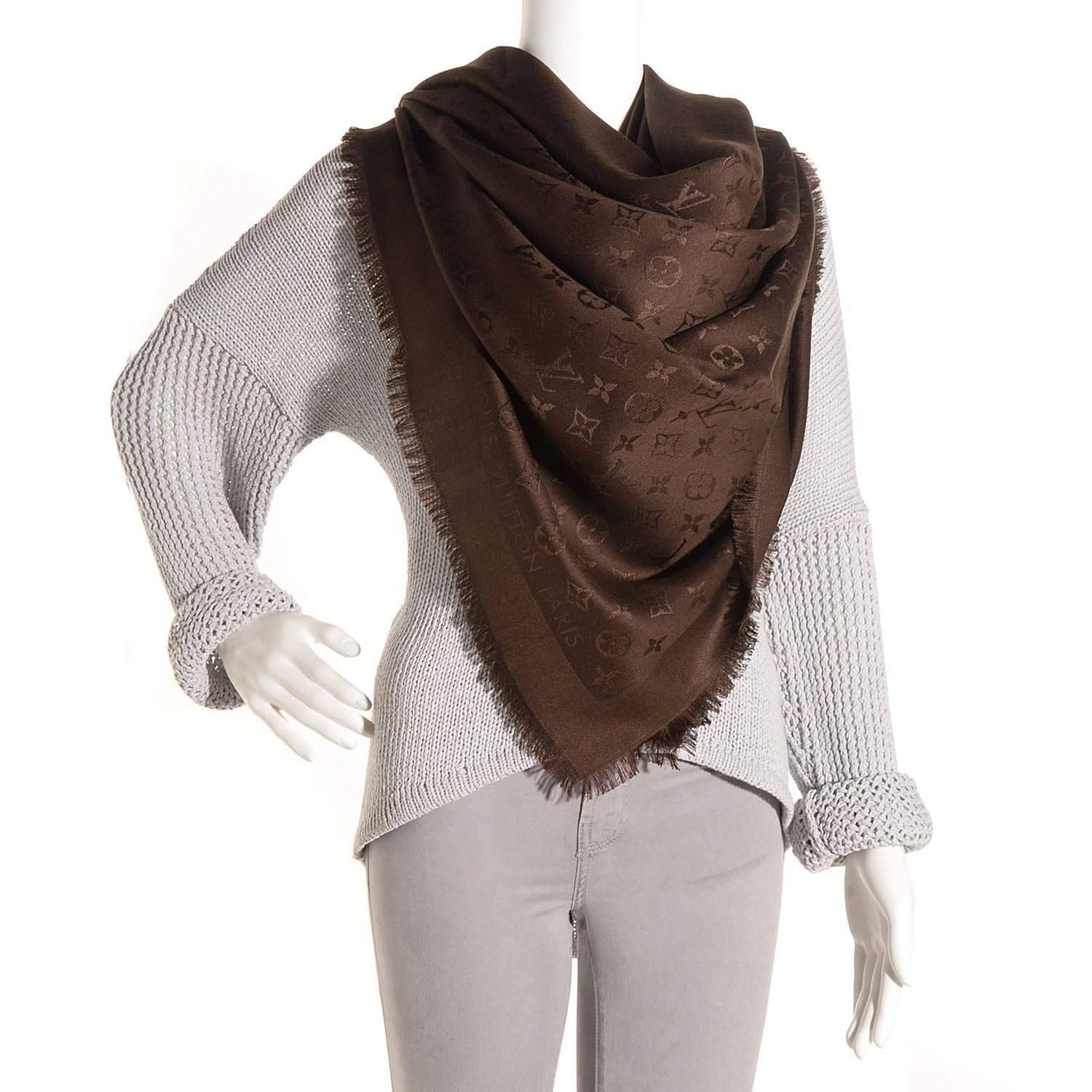 Louis Vuitton Wool Silk Monogram Shawl Chocolate 2 of 6
