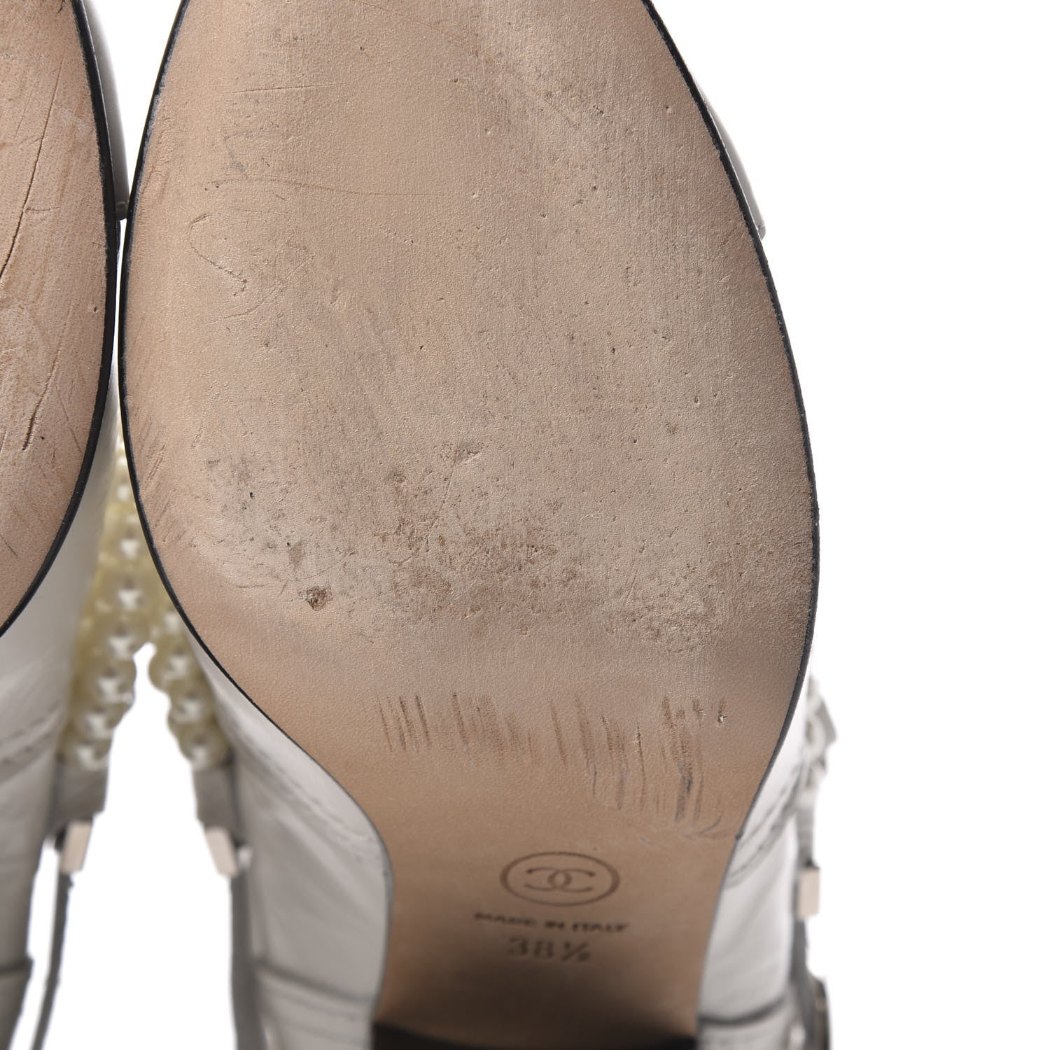 Chanel Crackled Calfskin Pearl Chain CC Short Boots 38.5 White 9 of 10