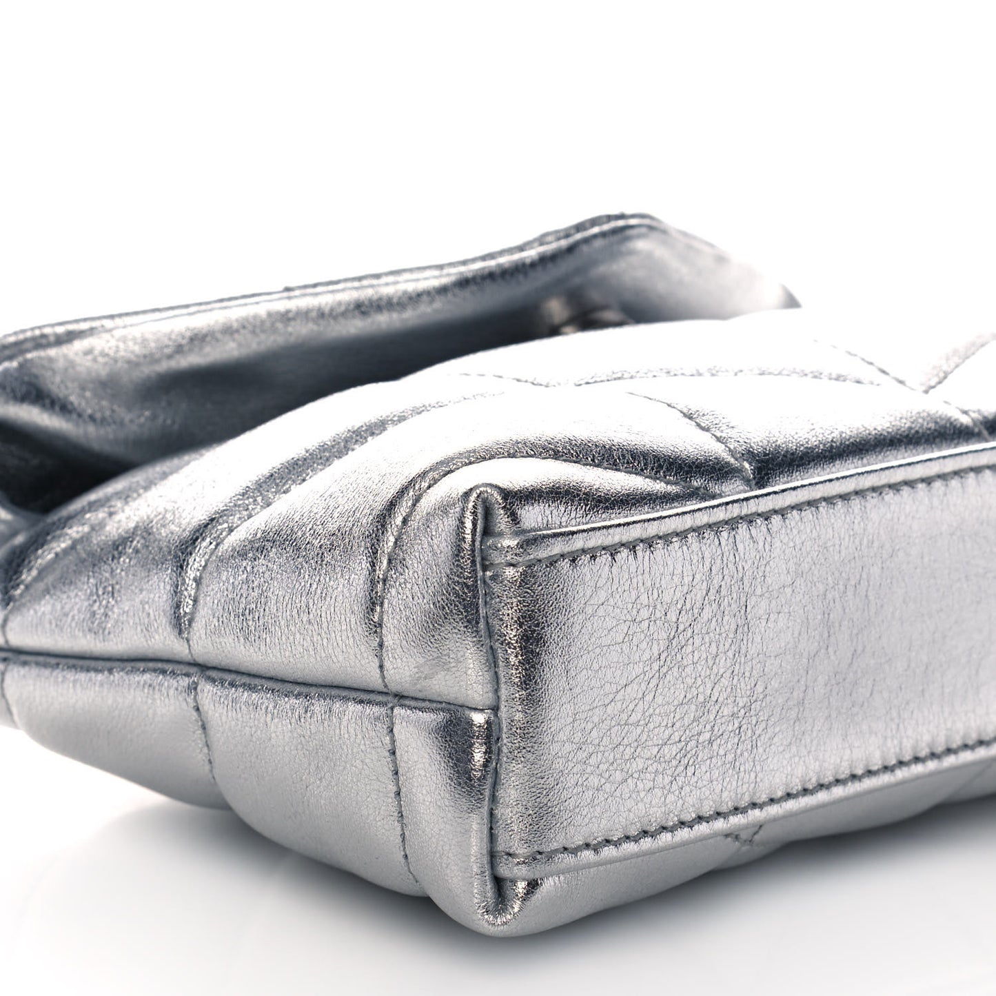 Metallic Lambskin Monogram Loulou Puffer Pouch Clutch Silver