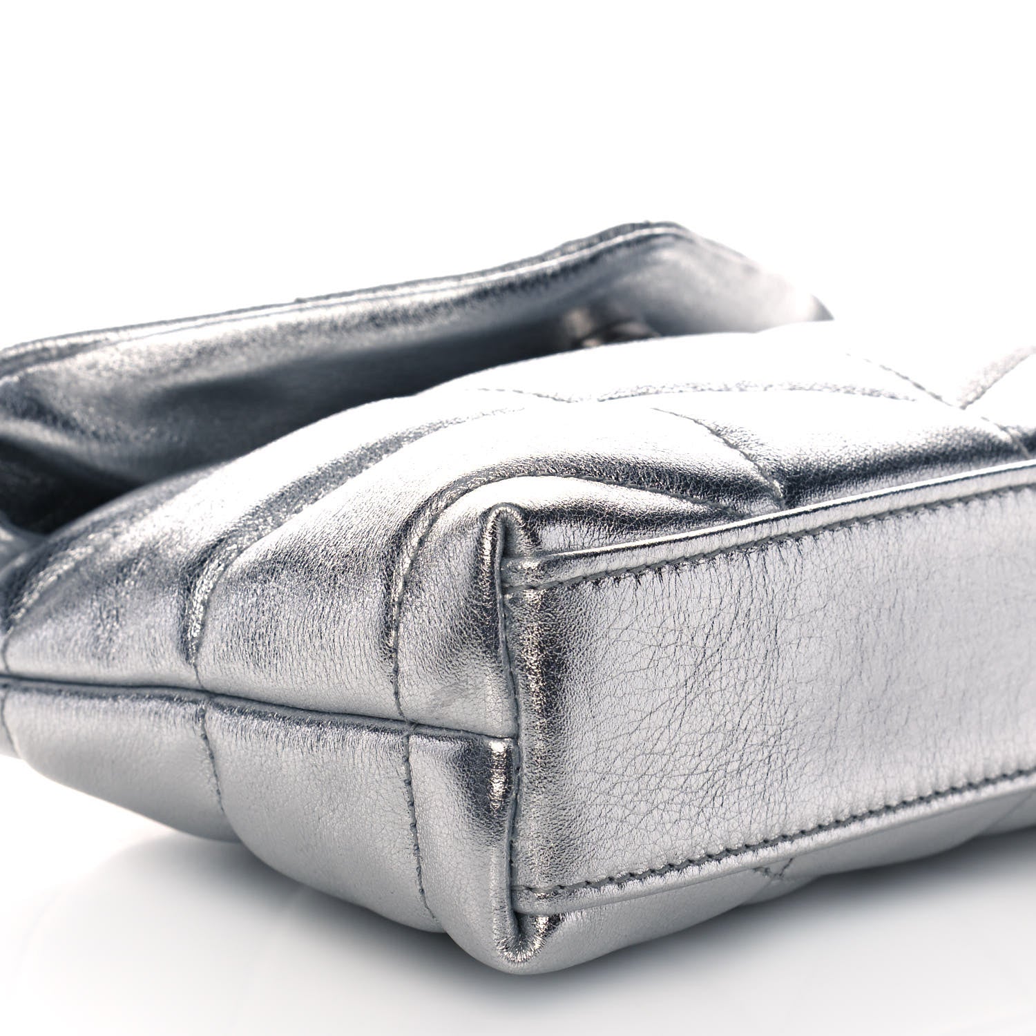 Saint Laurent Metallic Lambskin Monogram Loulou Puffer Pouch Clutch Silver 8 of 10
