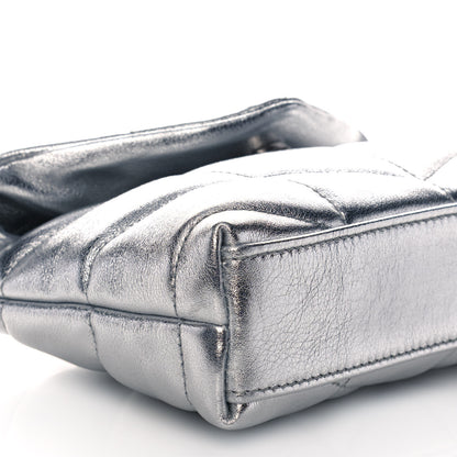 Saint Laurent Metallic Lambskin Monogram Loulou Puffer Pouch Clutch Silver 8 of 10