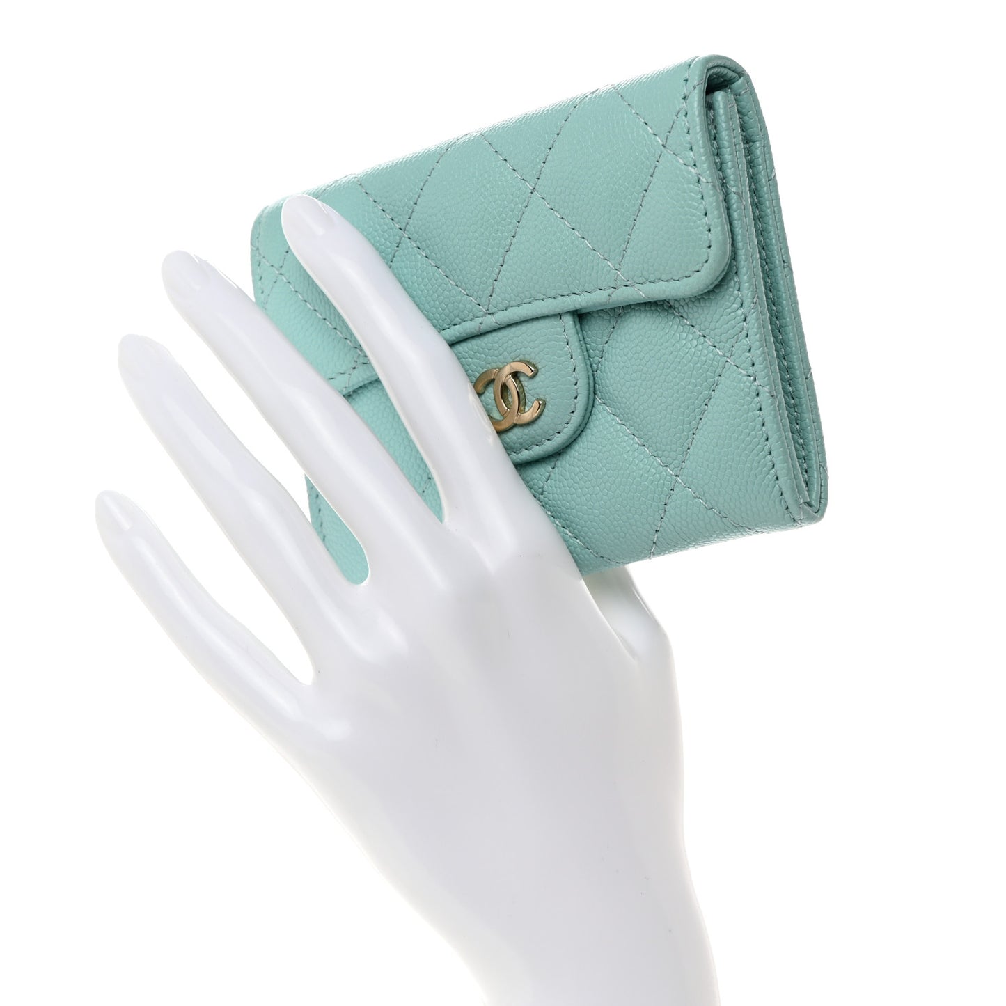 Caviar Quilted Flap Card Holder Wallet Light Blue