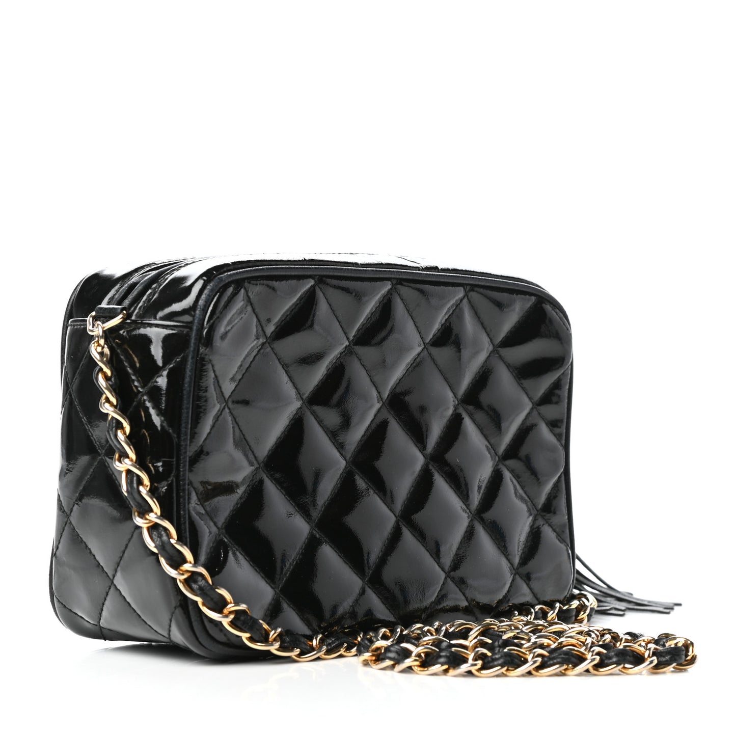 Patent Tassel Quilted Shoulder Bag Black