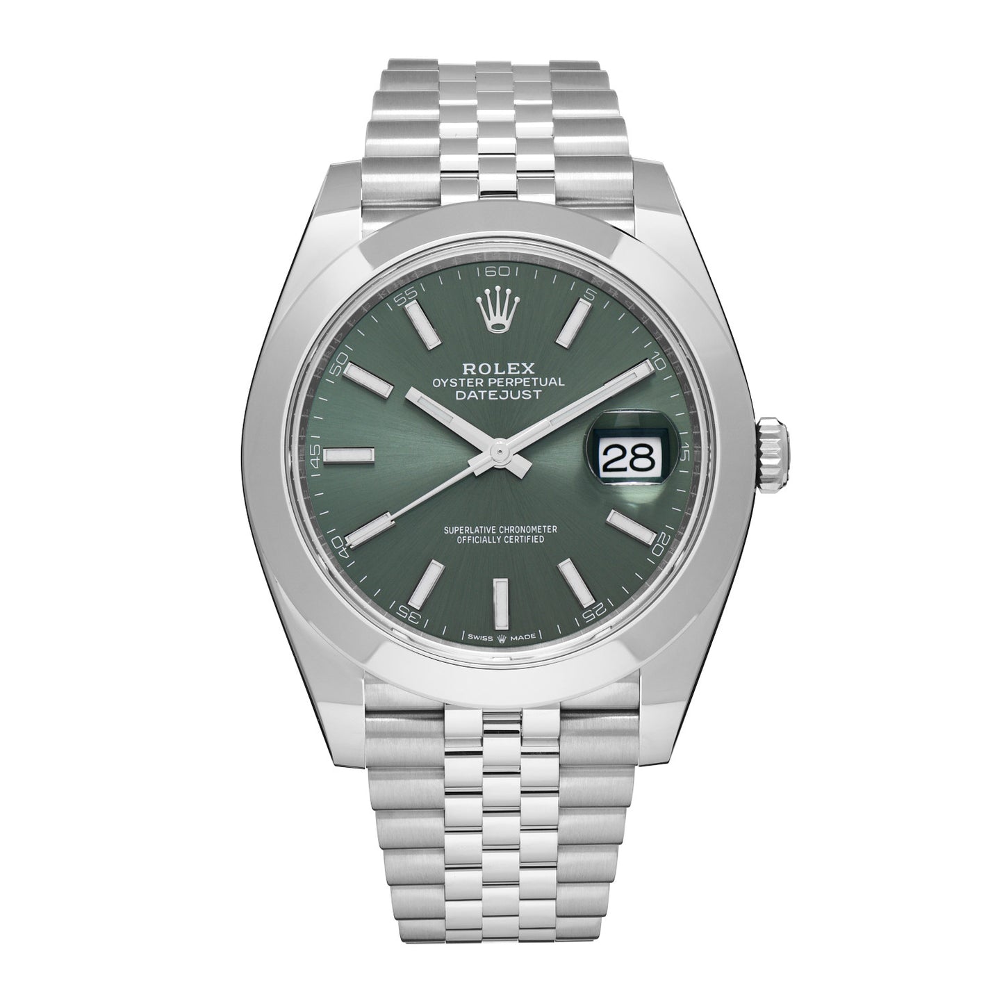 Stainless Steel 41mm Oyster Perpetual Datejust Watch Mint Green 126300
