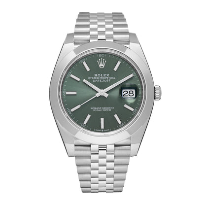 Rolex Stainless Steel 41mm Oyster Perpetual Datejust Watch Mint Green 126300 1 of 5
