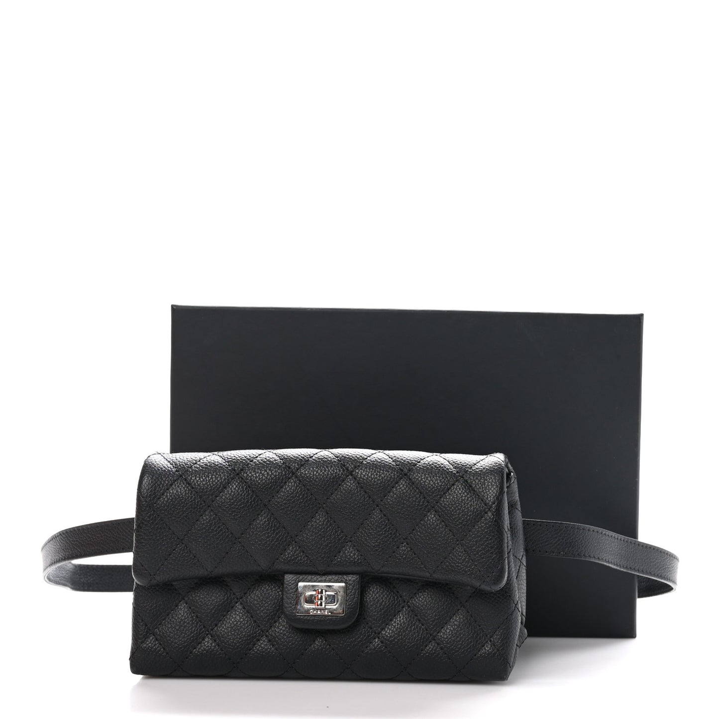 Grained Calfskin Quilted 2.55 Reissue Flap Belt Bag Clutch Black