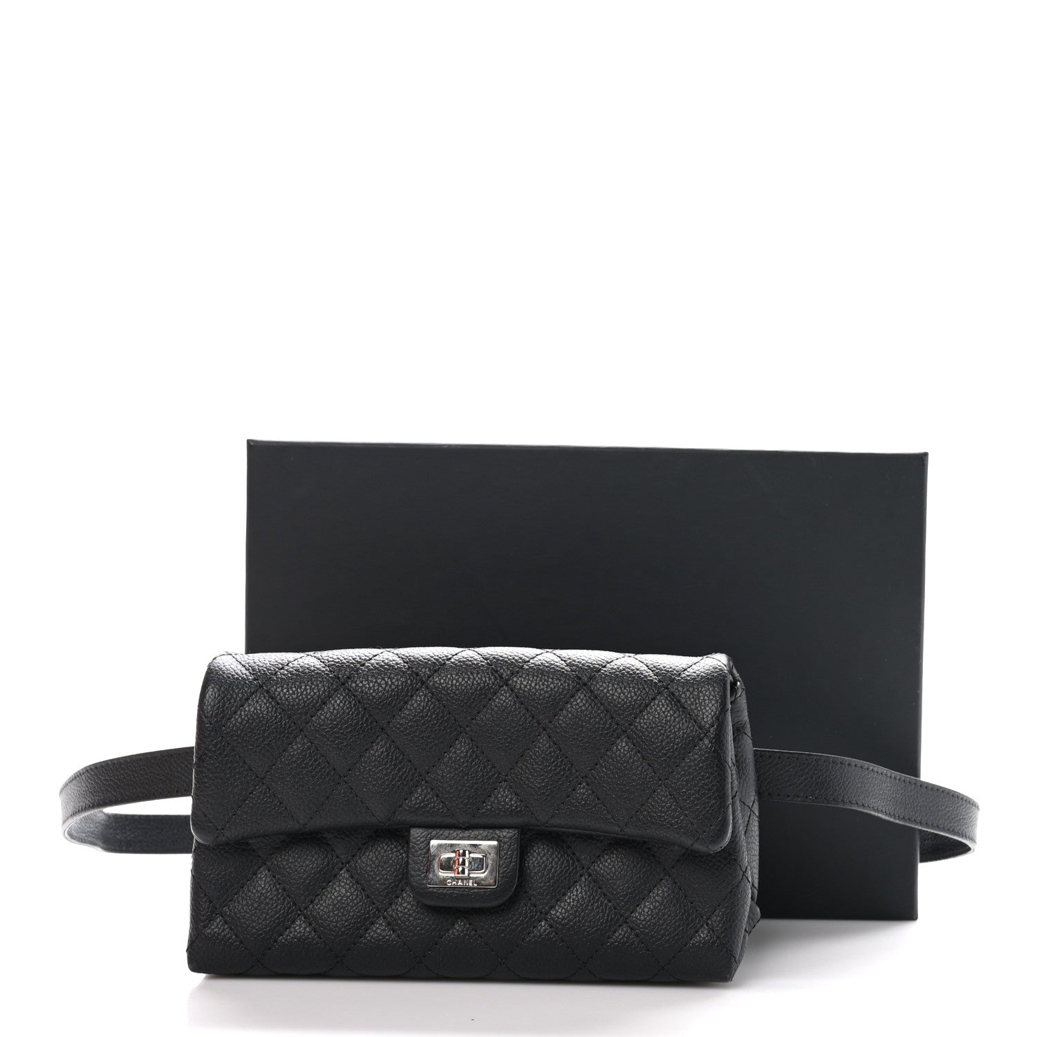 Chanel Grained Calfskin Quilted 2.55 Reissue Flap Belt Bag Clutch Black 11 of 11