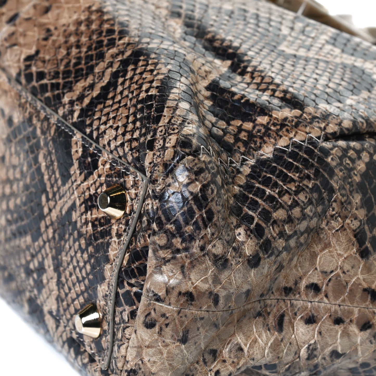 Calfkin Embossed Python Medium Double Carry Beige