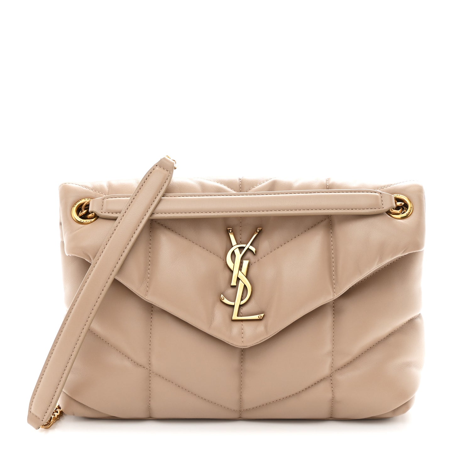 Lambskin Quilted Small Loulou Puffer Monogram Chain Satchel Dark Beige