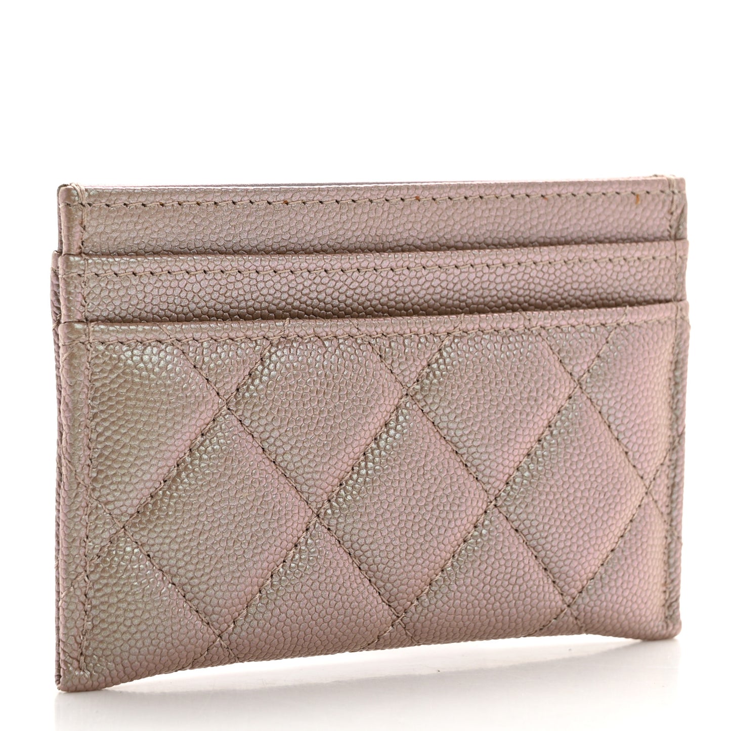 Iridescent Caviar Quilted Card Holder Beige