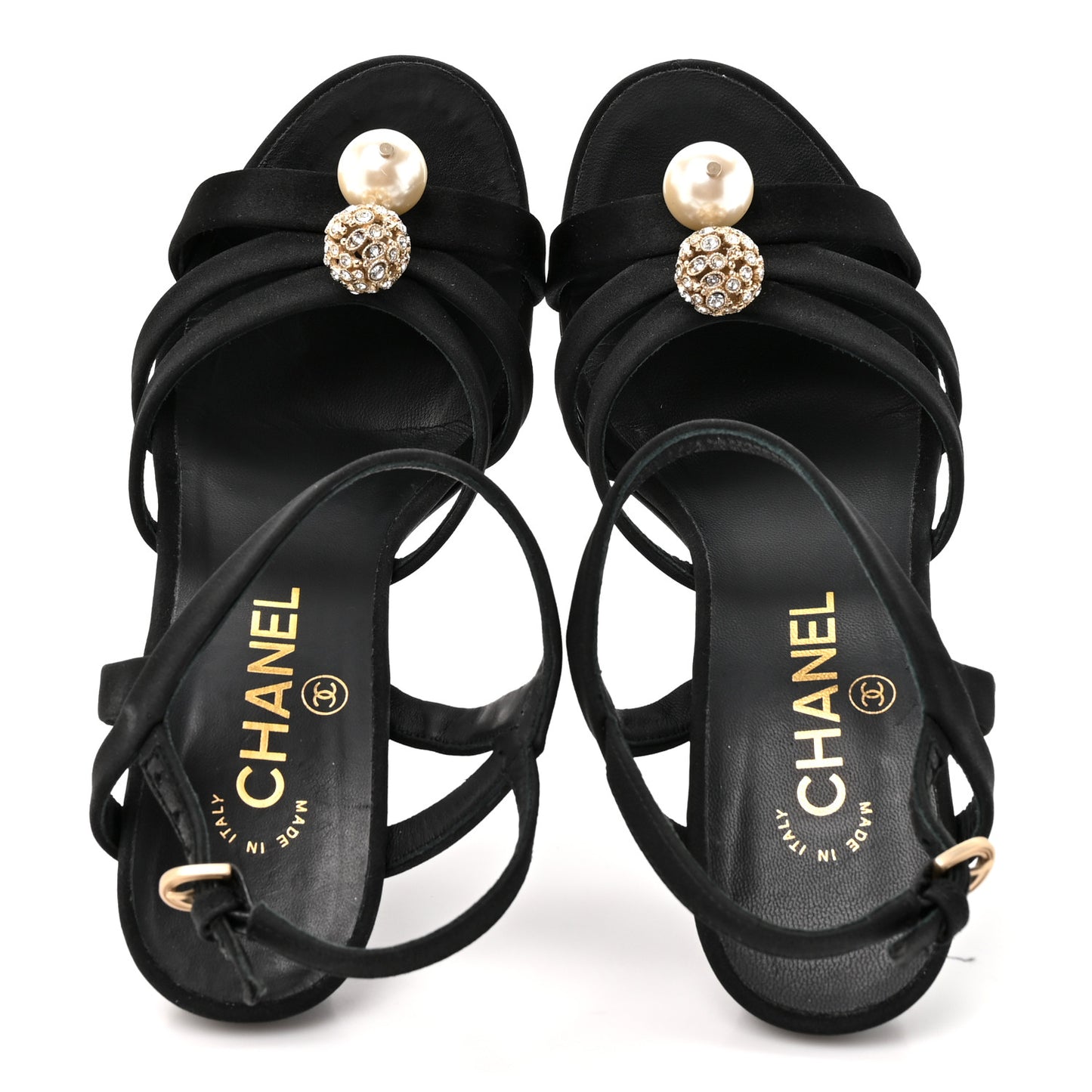 Satin Pearl Crystal Sandals 37 Black