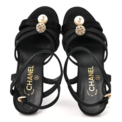 Chanel Satin Pearl Crystal Sandals 37 Black 2 of 8