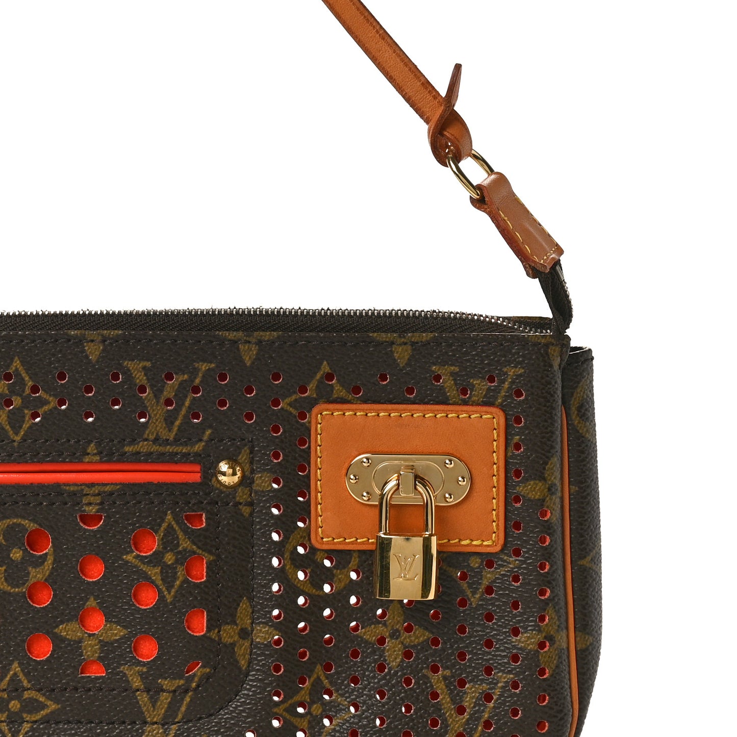 Monogram Perforated Pochette Accessories Bag Orange