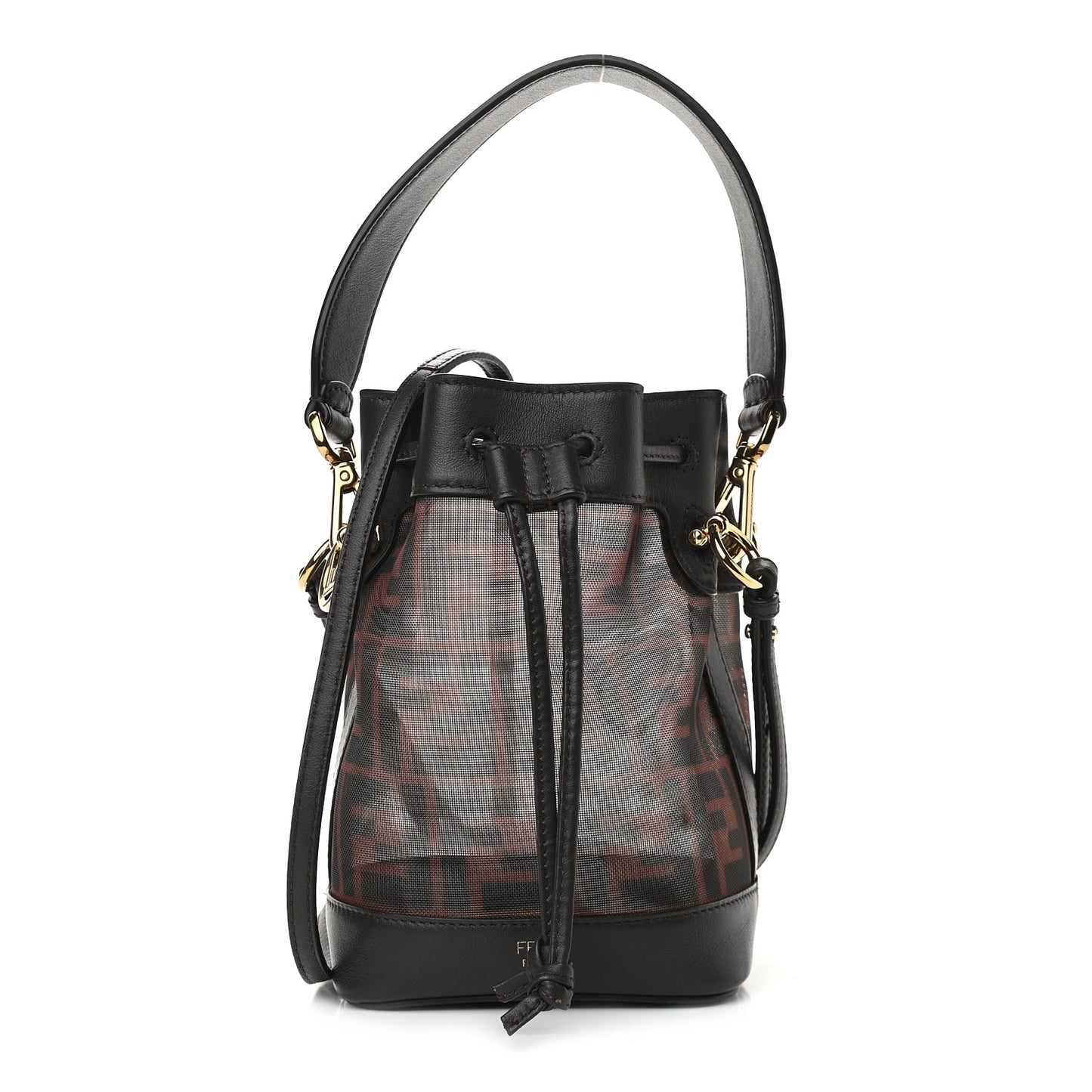 Mesh Vitello Grace F is Fendi FF 1974 Mini Mon Tresor Bucket Bag Marrone Black Ebano