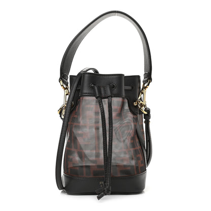 Fendi Mesh Vitello Grace F is Fendi FF 1974 Mini Mon Tresor Bucket Bag Marrone Black Ebano 1 of 8