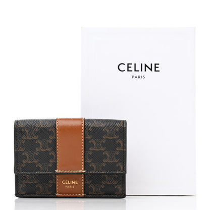 Celine Canvas Triomphe Lambskin Folded Compact Wallet Tan 10 of 10