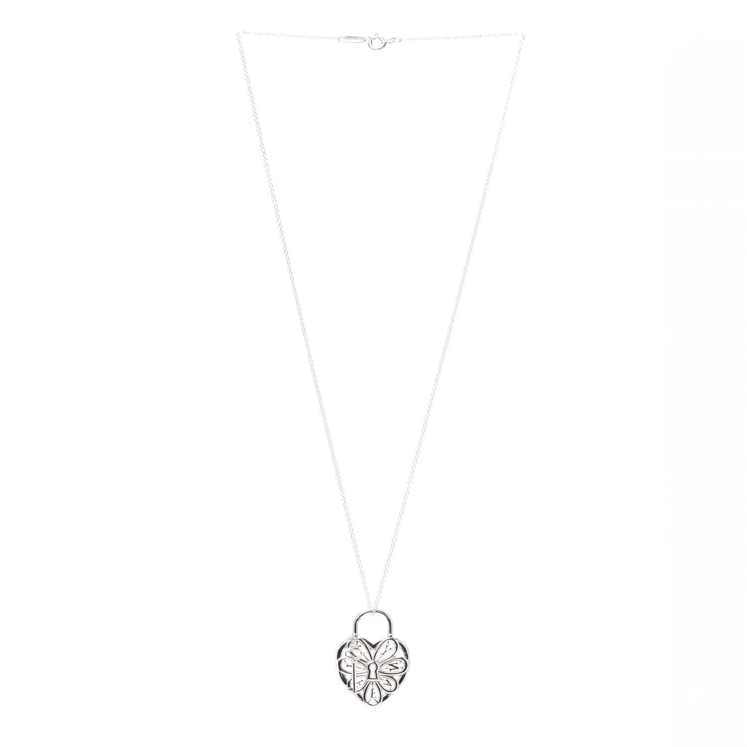 Tiffany Sterling Silver Filigree Heart Key Pendant Necklace 3 of 6