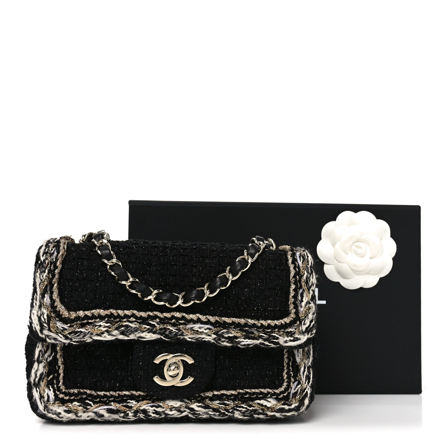Chanel Tweed Braided Mini Rectangular Flap Black 1875886