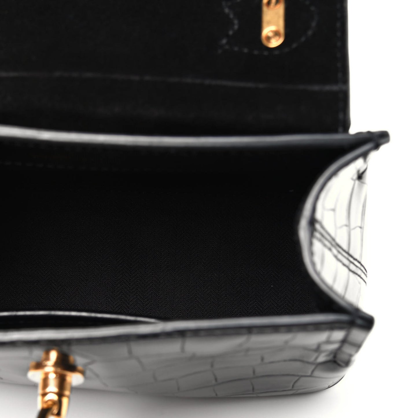 Shiny Croc Calfskin Embossed Micro Seaton Black