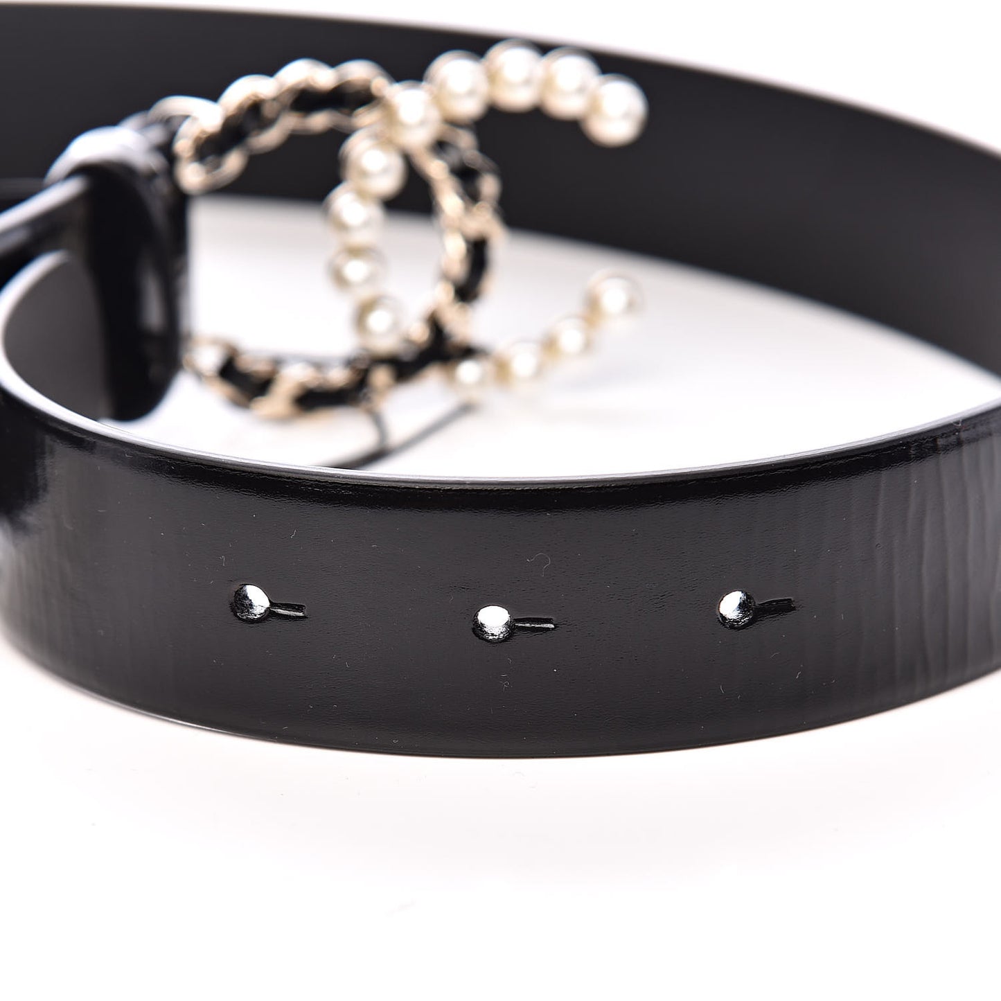 Calfskin Pearl CC Chain Belt 80 32 Black