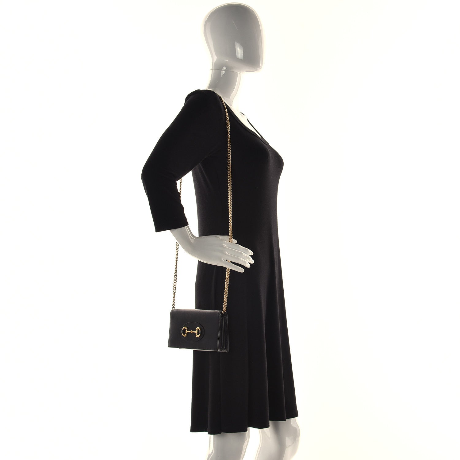 Gucci Boarded Plutone Calfskin Horsebit 1955 Wallet On Chain Black 2 of 9
