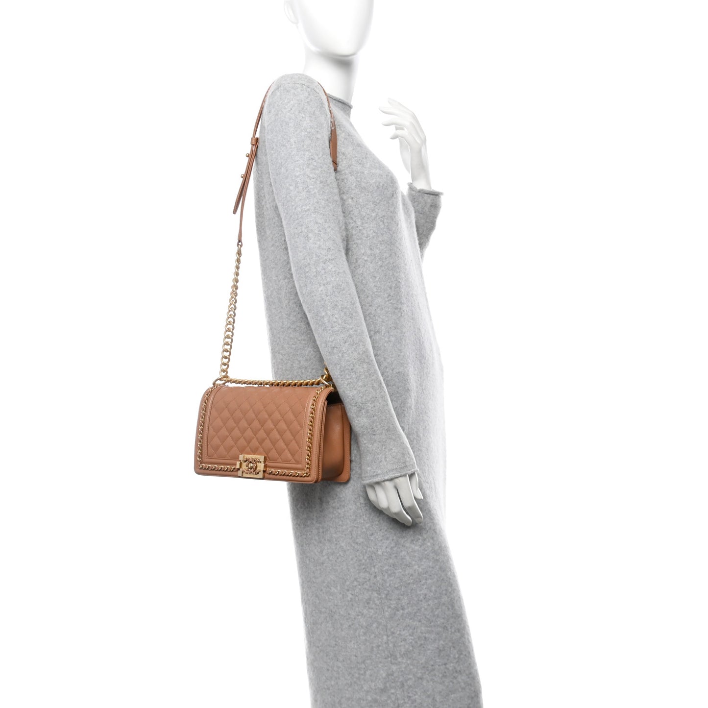 Caviar Quilted Chain Around Medium Boy Flap Beige