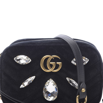 Gucci Velvet Matelasse Marquise Crystals Mini GG Marmont Chain Shoulder Bag Black 10 of 10