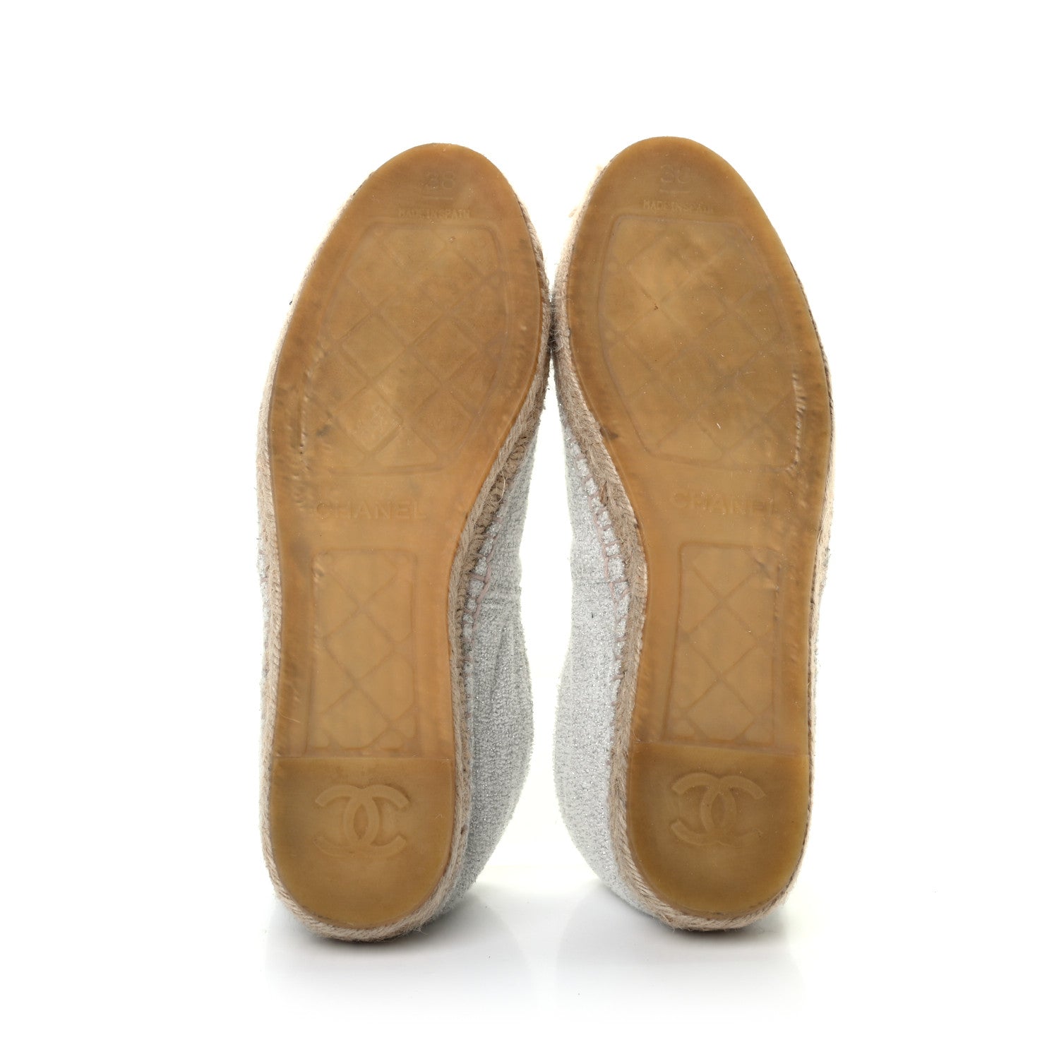 Chanel Tweed Grosgrain CC Espadrilles 38 White Black 5 of 7