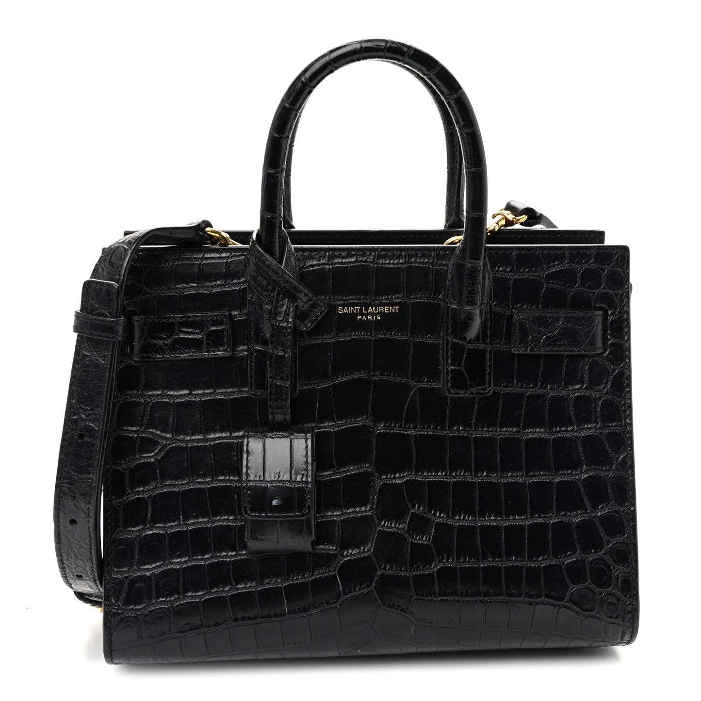 Calfskin Crocodile Embossed Nano Sac De Jour Black