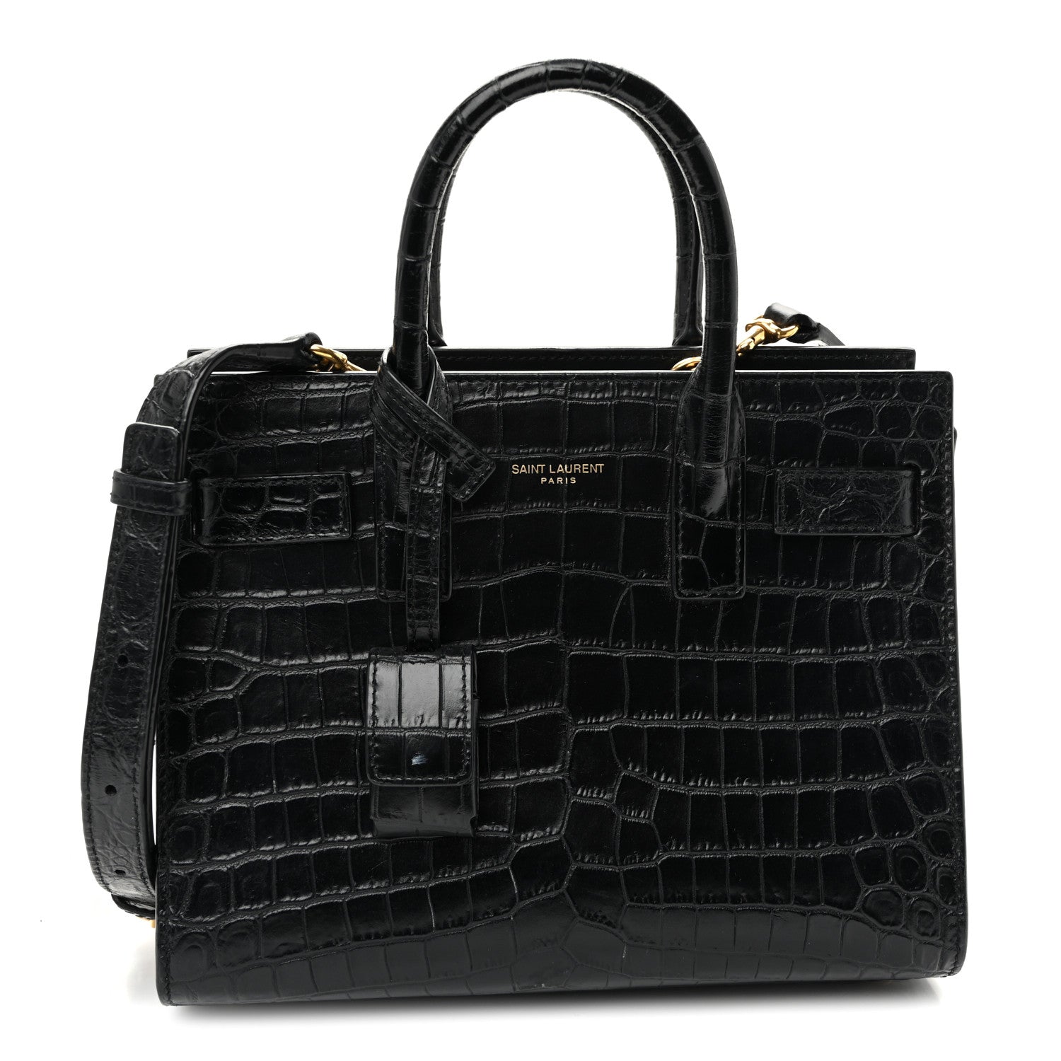 Saint Laurent Calfskin Crocodile Embossed Nano Sac De Jour Black 1 of 10
