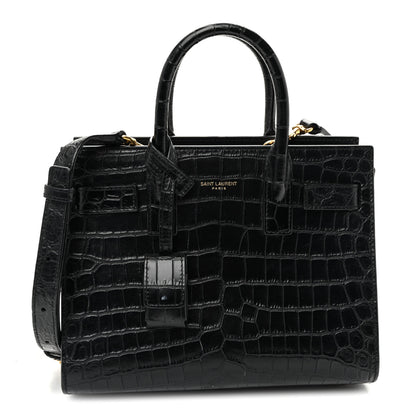 Saint Laurent Calfskin Crocodile Embossed Nano Sac De Jour Black 1 of 10
