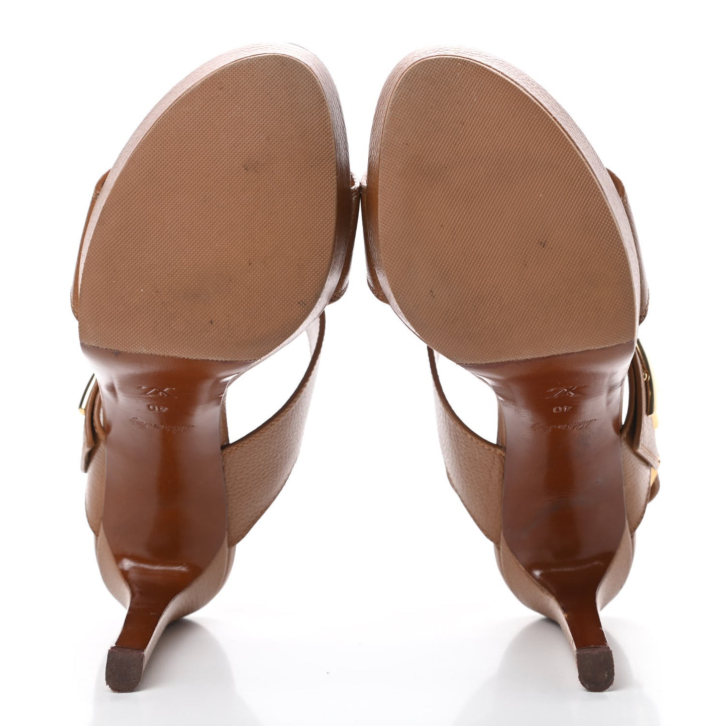 Grained Calfskin Horizon Platform Sandals 40 Cognac