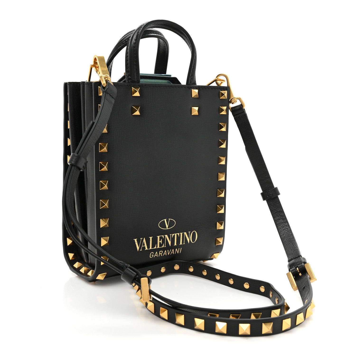 Valentino Garavani Grainy Calfskin Mini Rockstud Alcove Tote Black 3 of 11