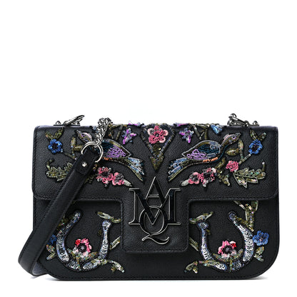 Alexander McQueen Nappa Floral Embroidered Insignia Flap Black Multicolor 1 of 5