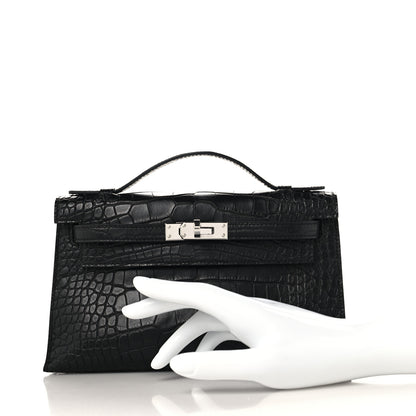 Hermes Matte Alligator Kelly Pochette Black 2 of 12