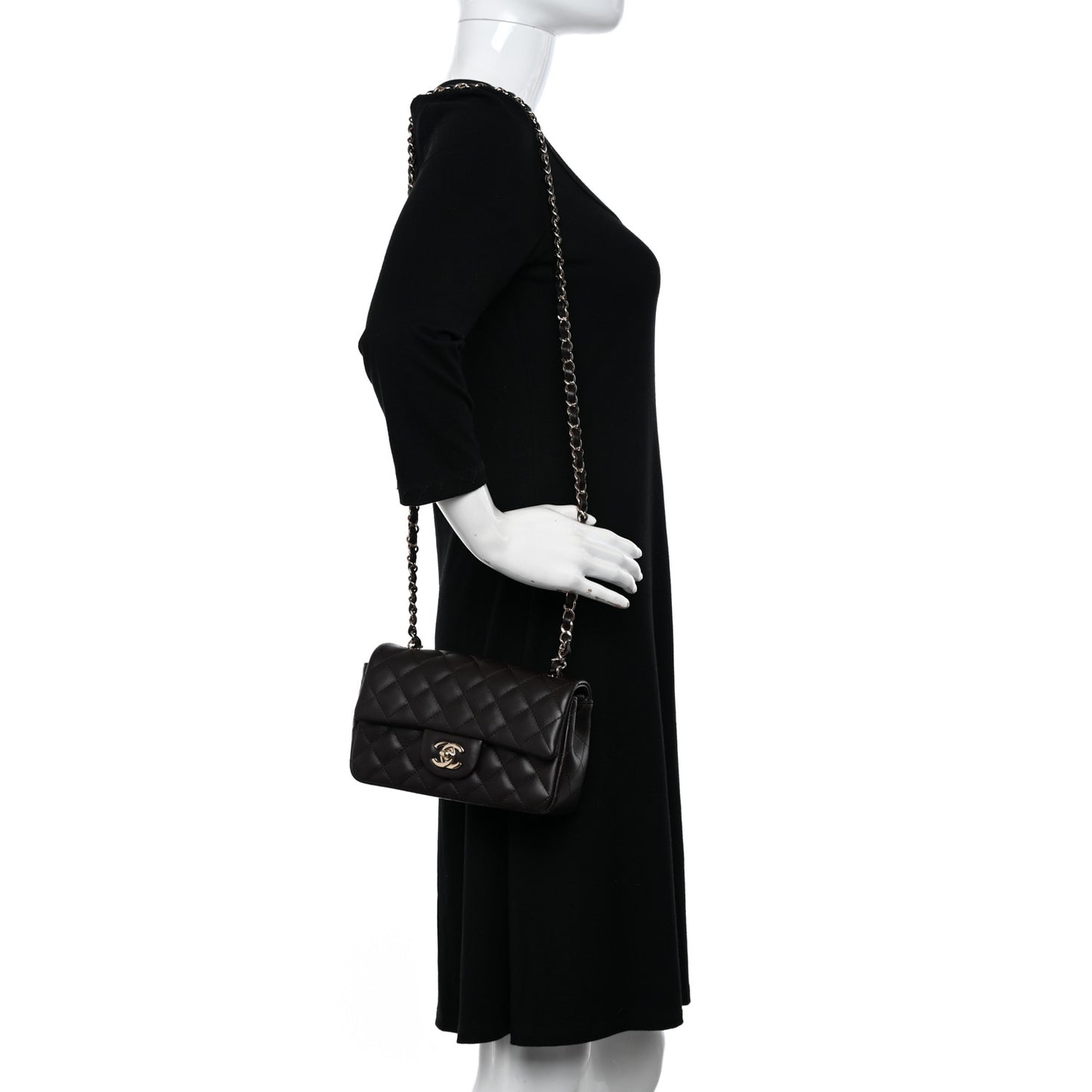 Lambskin Quilted Mini Rectangular Flap Dark Brown