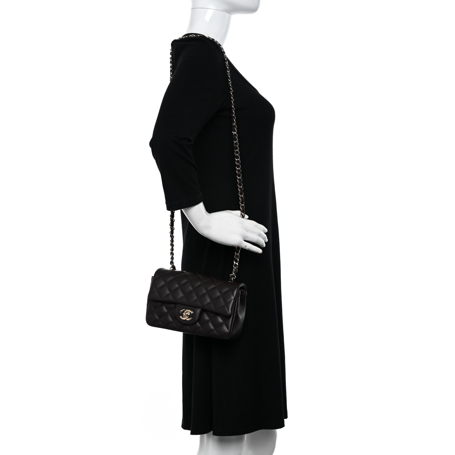 Chanel Lambskin Quilted Mini Rectangular Flap Dark Brown 2 of 11