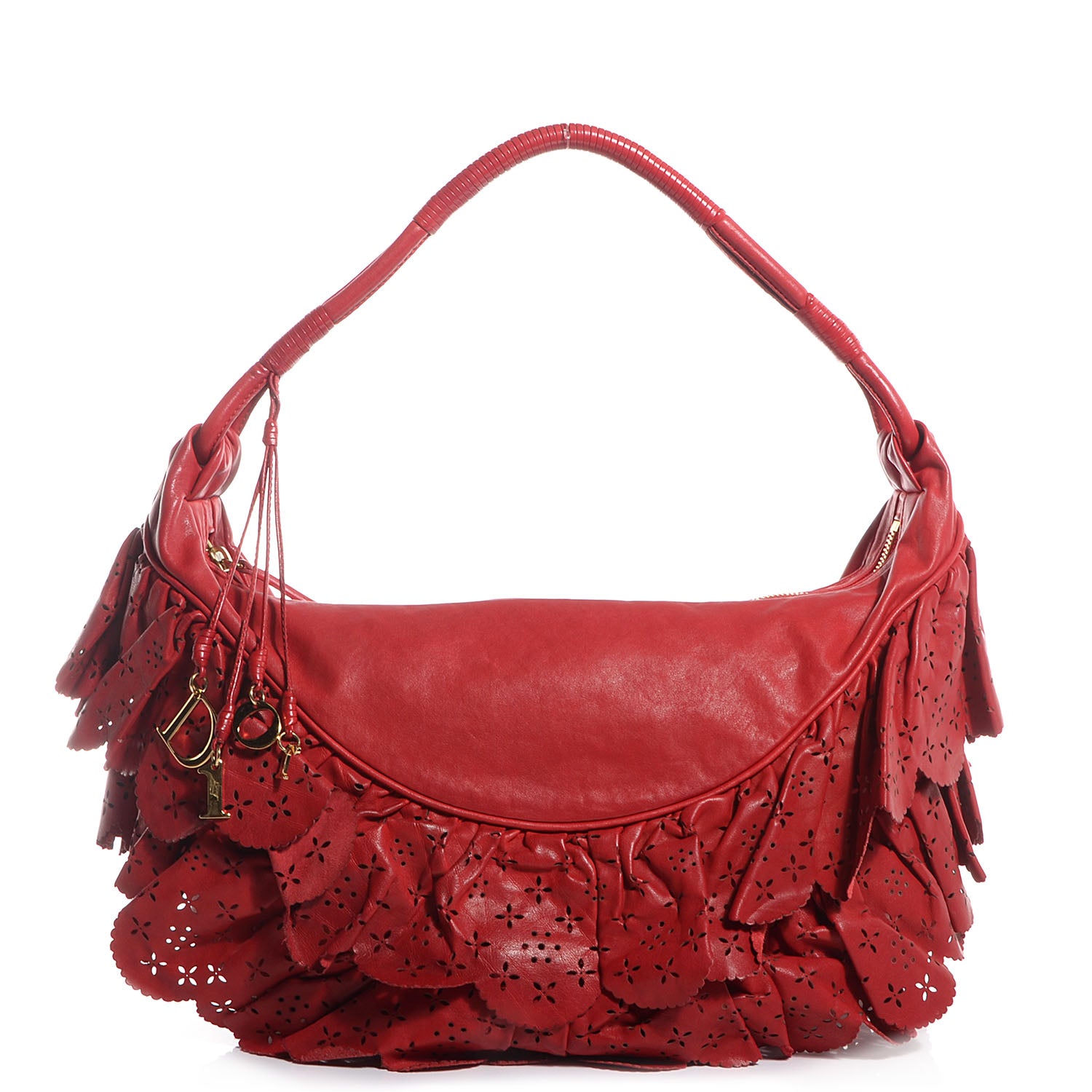 Christian Dior Washed Calfskin Gypsy Ruffles Bag Red 1 of 7