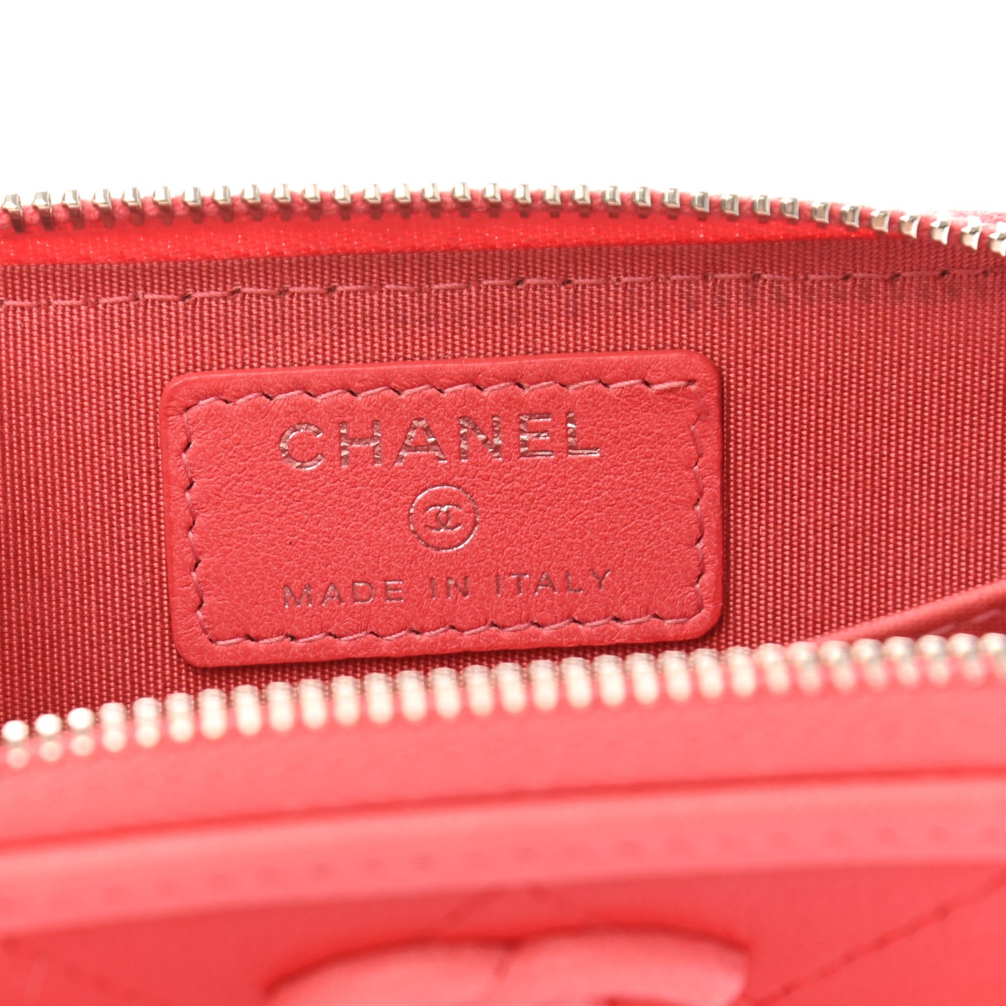 Calfskin Quilted Bi-Color Zip Coin Purse Red Pink