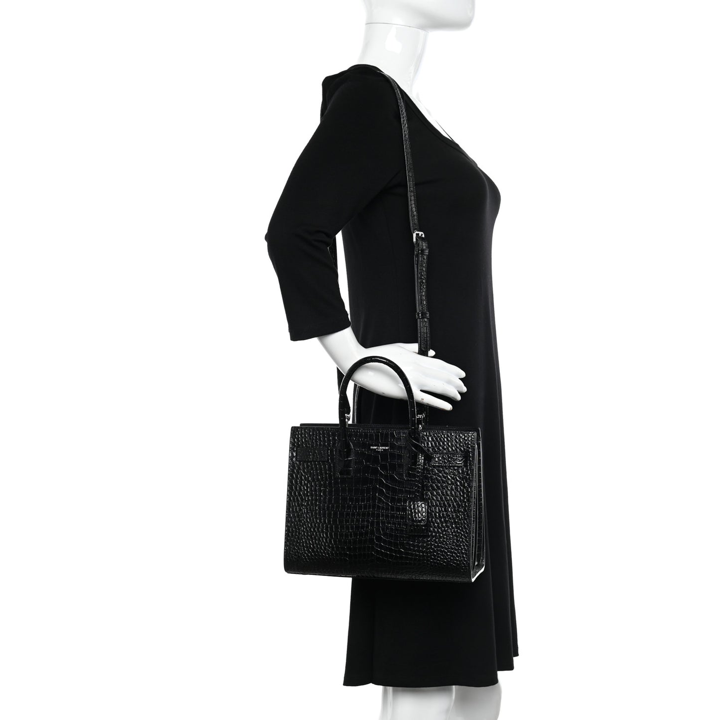 Calfskin Crocodile Embossed Baby Sac De Jour Black